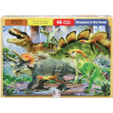 A4 "Dinosaurs in the Forest" 48 Piece Wooden Puzzle     A4 "Dinosaurs in the Forest" 48 Piece Wooden Puzzle